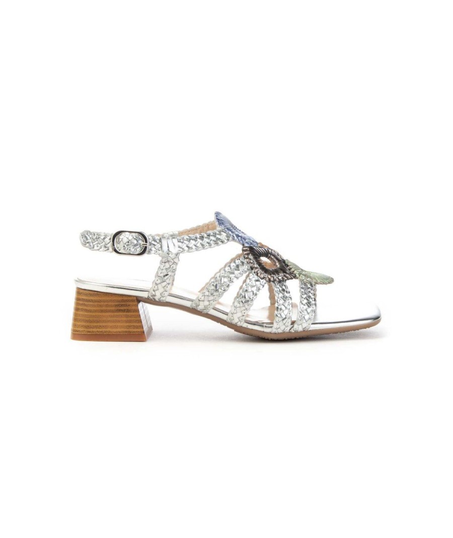 Donna KESS | Kess 21037 Sandalointreccio Pelle Leone Shoes Frosinone Silver