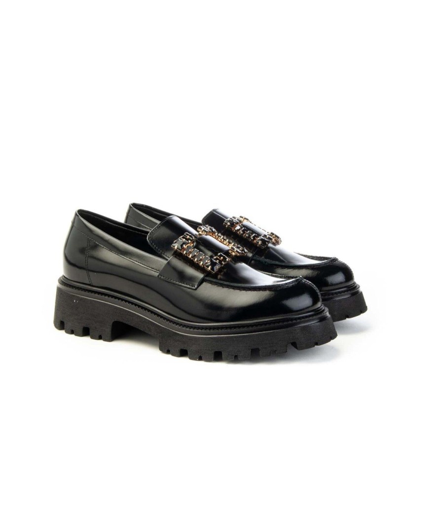 Donna DOMINGA VSL | Vsl 7408 Mocassino Morsetto Gemme Bijoux Donna Leone Shoes Frosinone Nero