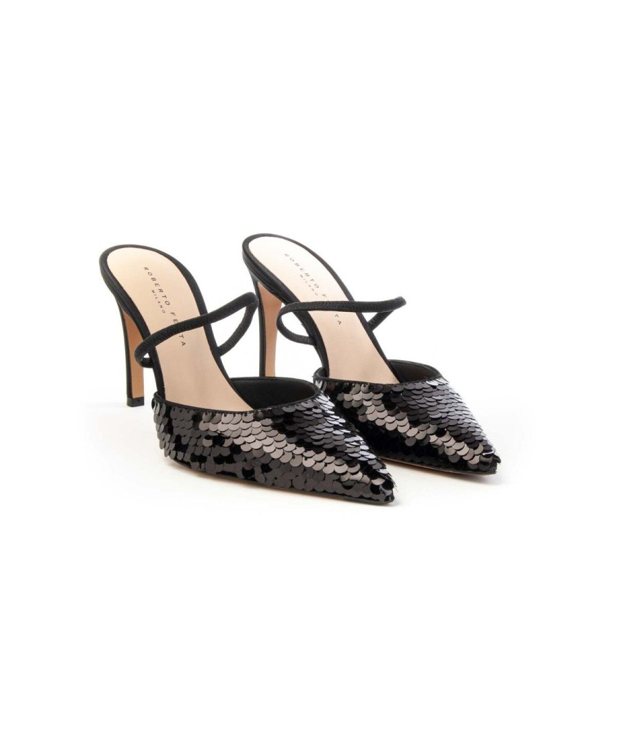 Donna ROBERTO FESTA | Slingback In Raso Di Seta Con Paillettes Posik Leoneshoes Nero