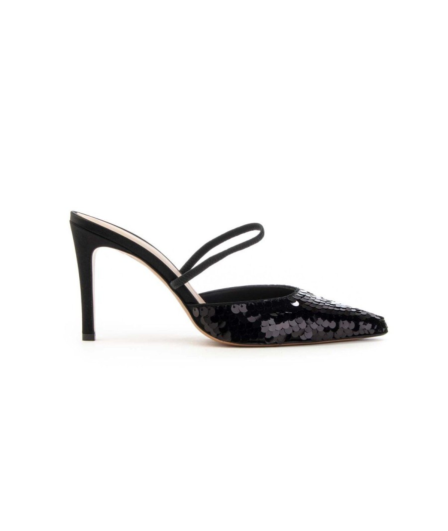 Donna ROBERTO FESTA | Slingback In Raso Di Seta Con Paillettes Posik Leoneshoes Nero