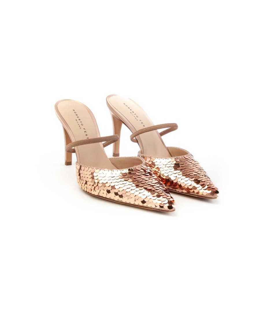 Donna ROBERTO FESTA | Slingback In Raso Di Seta Con Paillettes Posik Leoneshoes Bronzo