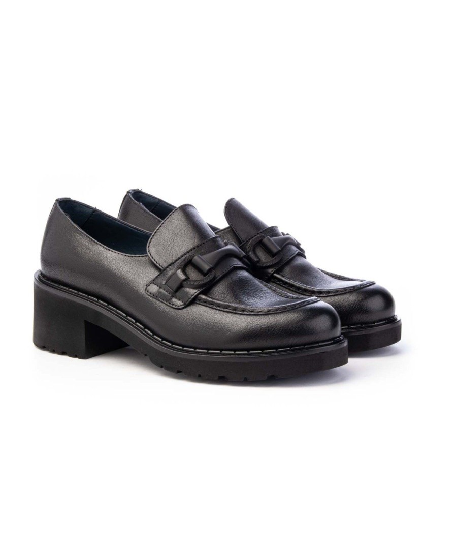 Donna CALPIERRE | Calpierre D497 Mocassino Tacco 50 Leone Shoes Made In Italy Nero