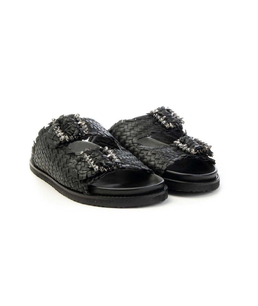 Donna LOTA NEDERLAND INUOVO | Inuovo Sandali 395010 Ciabatta Intreccioleone Shoes Frosinone Black