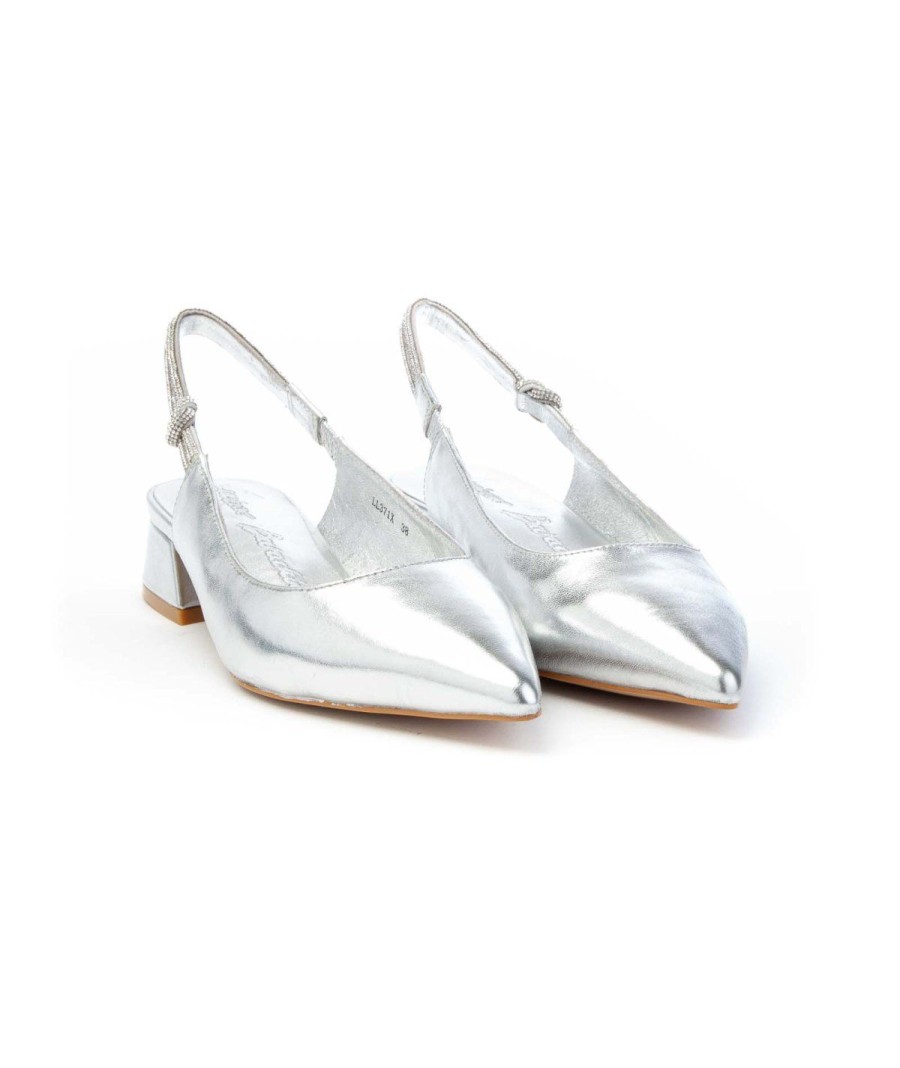 Donna LUCIANO BARACHINI | Luciano Barachini 371 Slingback Con Strass Leone Shoes Argento