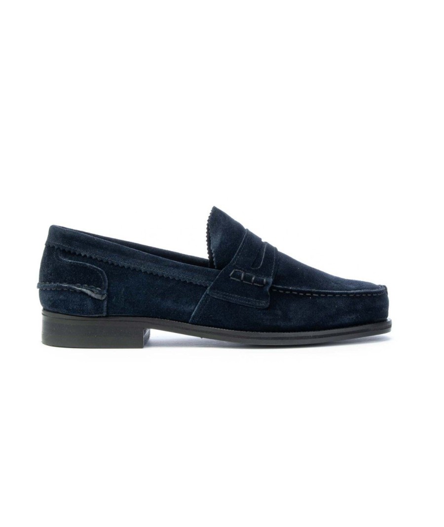 Uomo SAXONE | Saxone 1000S Mocassino Oxford Suede Navy