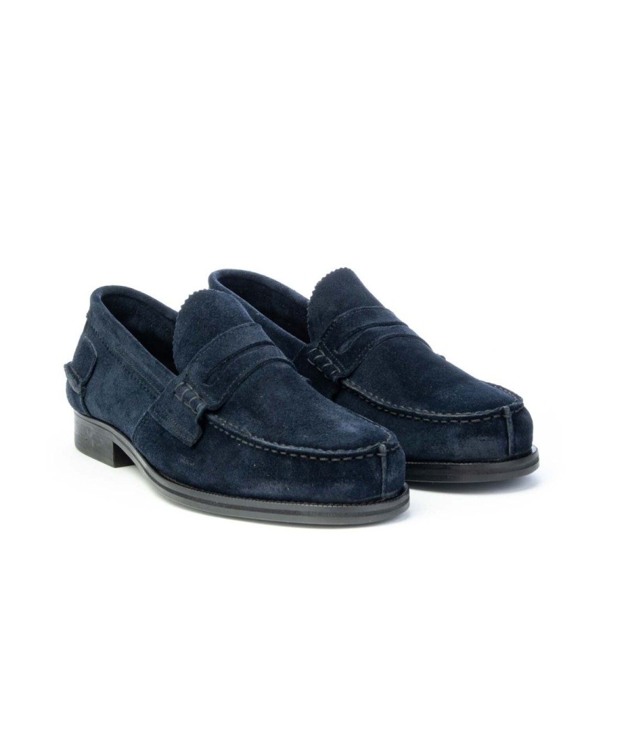 Uomo SAXONE | Saxone 1000S Mocassino Oxford Suede Navy