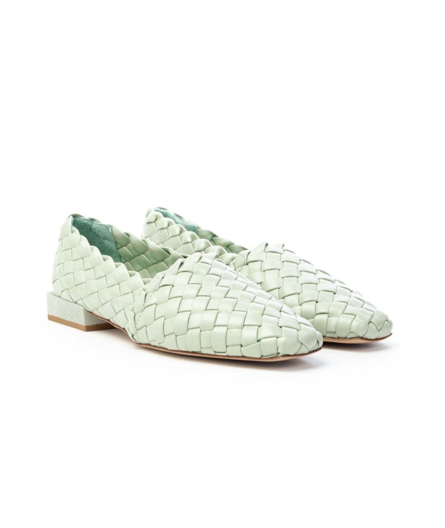 Donna BRUGLIA MILANO | Bruglia 8586 Mocassino Intrecciato Leone Shoes Menta