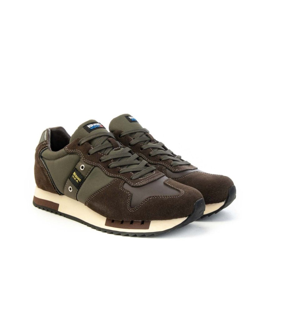 Uomo BLAUER | Blauer F3Queens01/Wax Sneakers Lacci Uomo Leoneshoes Frosinone Dark Brown