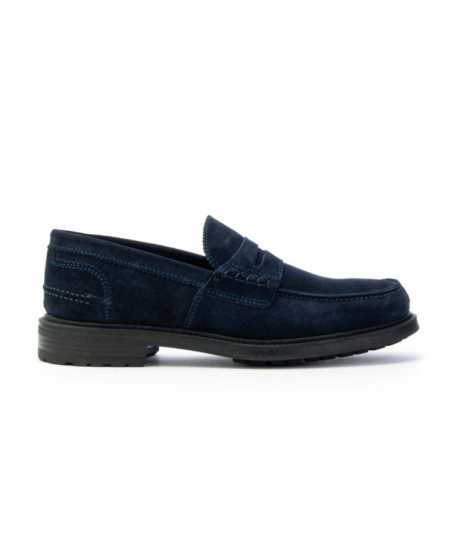 Uomo SAXONE | Mocassino Saxone Ms10 Suede Leone Shoes Navy