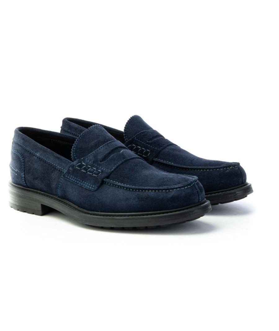 Uomo SAXONE | Mocassino Saxone Ms10 Suede Leone Shoes Navy