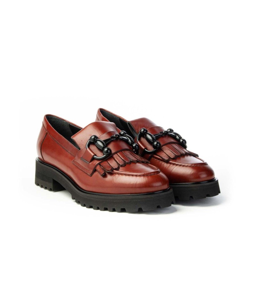 Donna BRUGLIA MILANO | Bruglia 8726 Mocassino Confrangia E Catena Leone Shoes Cognac