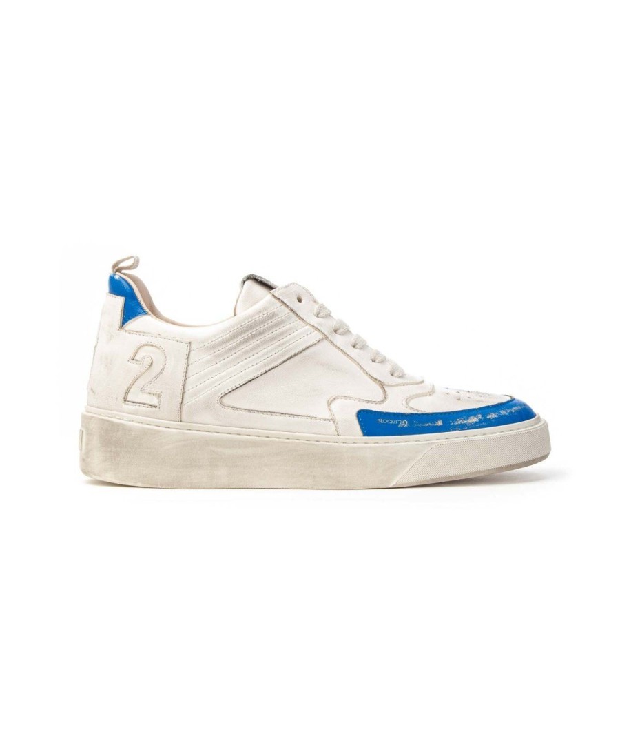 Uomo BLOCKS79 | Blocks 79 Powder Eco02 Sneakers Basket Lacci Uomo Bianco/Blu