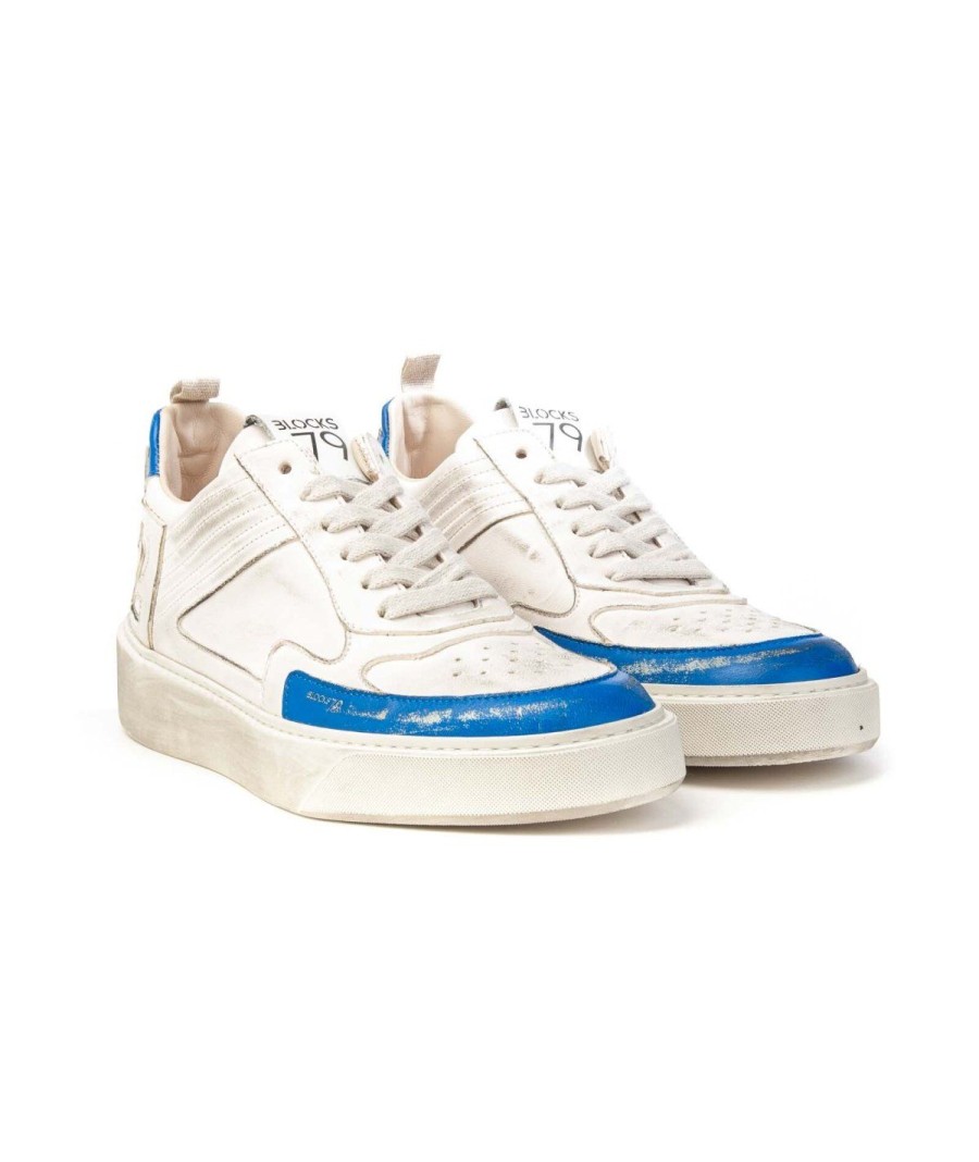 Uomo BLOCKS79 | Blocks 79 Powder Eco02 Sneakers Basket Lacci Uomo Bianco/Blu