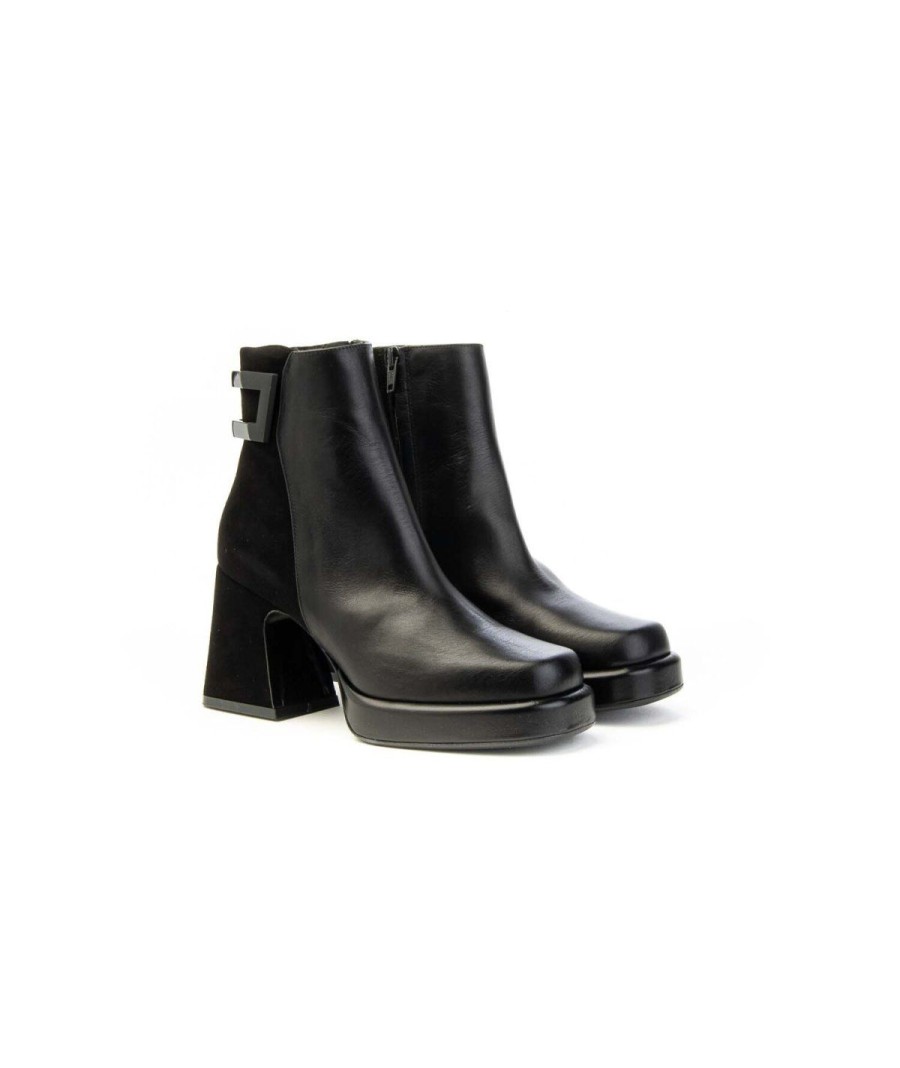 Donna ALBANO | Albano 2591 Tronchetto Fibbia Plateau 80 Leone Shoes Frosinone Nero