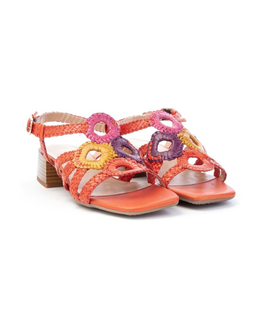 Donna KESS | Kess 21037 Sandalo Intreccio Tacco 30 Leone Shoes Arancio