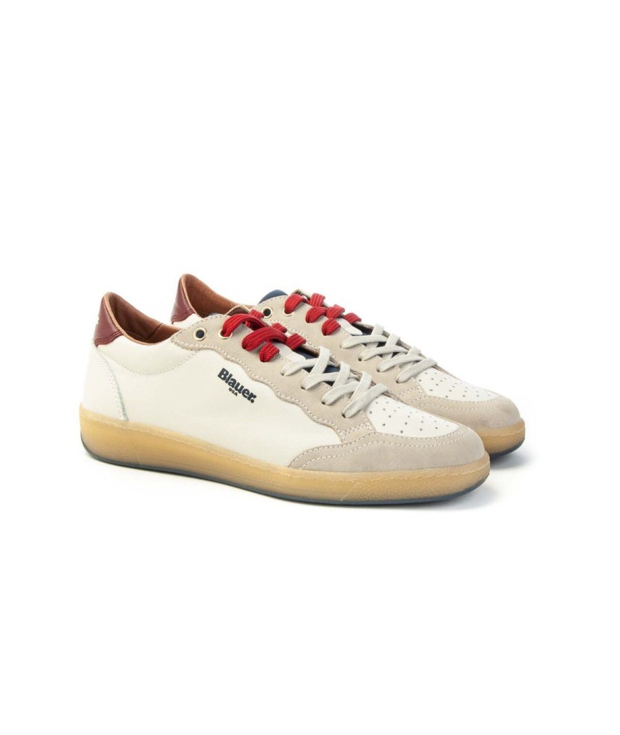 Uomo BLAUER | Blauer Usa S4Murray01/Vil Sneaker Lacci Uomo Leoneshoes Frosinone White/Red