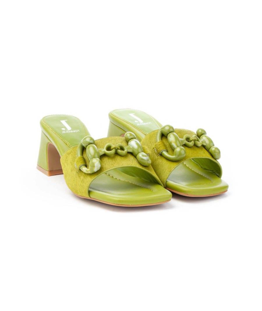 Donna JEANNOT | Jeannot 556 Ciabatta Cavallino Morsetto Tacco 50 Leone Shoes Verde Acido