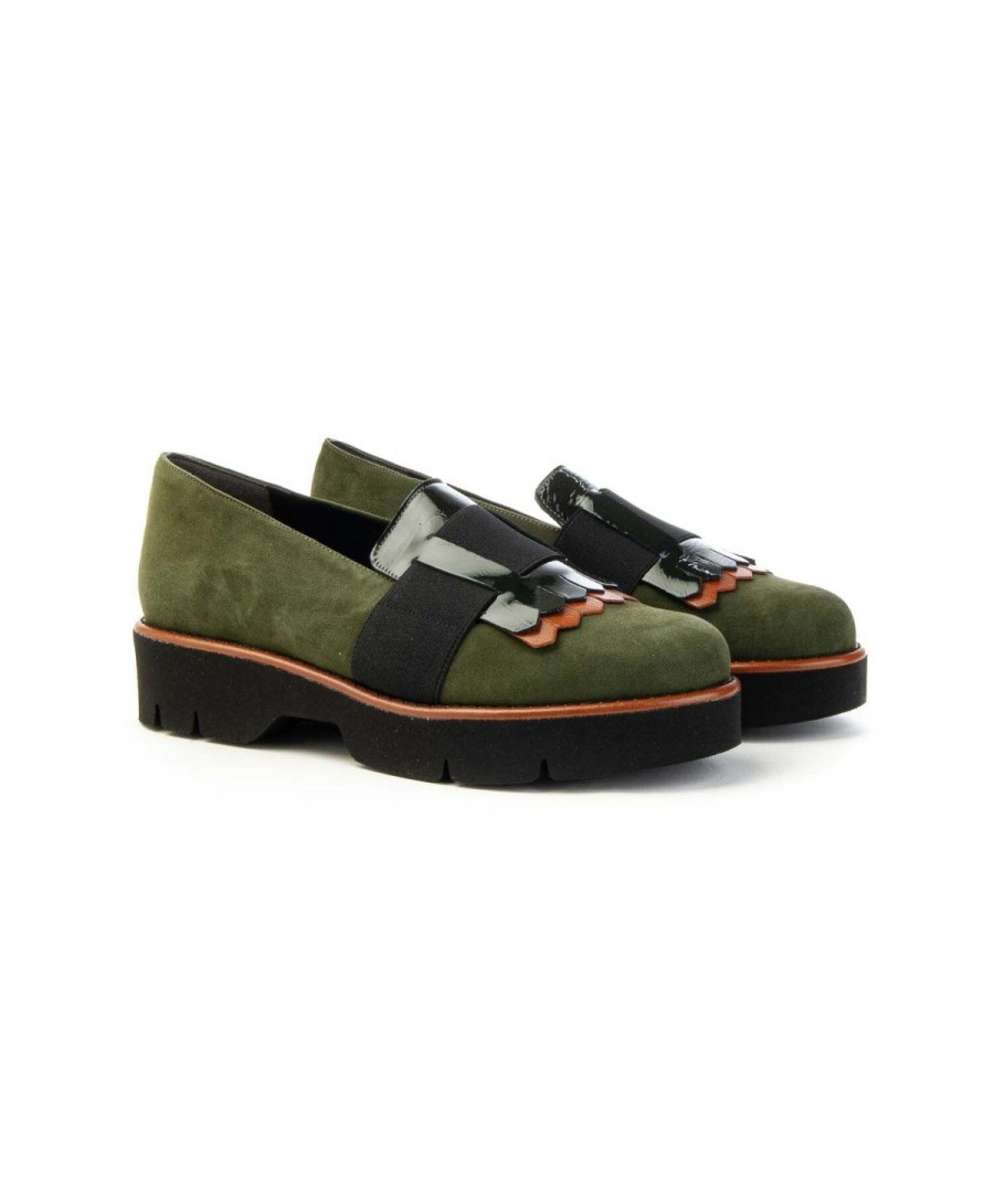 Donna ANASTASIO | Anastasio 1689W Mocassino Frangia Donna Leone Shoes Frosinone Verde Marrone