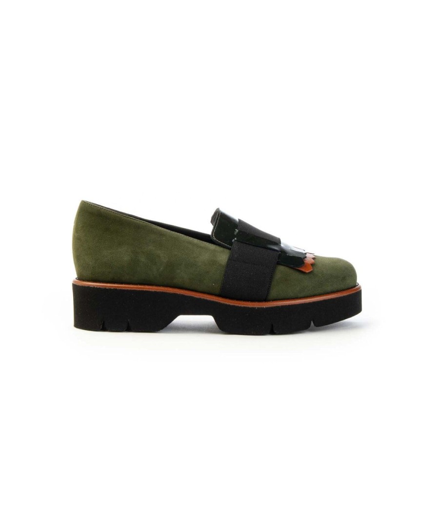 Donna ANASTASIO | Anastasio 1689W Mocassino Frangia Donna Leone Shoes Frosinone Verde Marrone