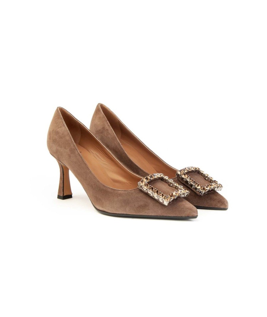 Donna FESTA | Roberto Festa Lilly Decolte`Camoscio E Accessorio Bijoux Leone Shoes Taupe