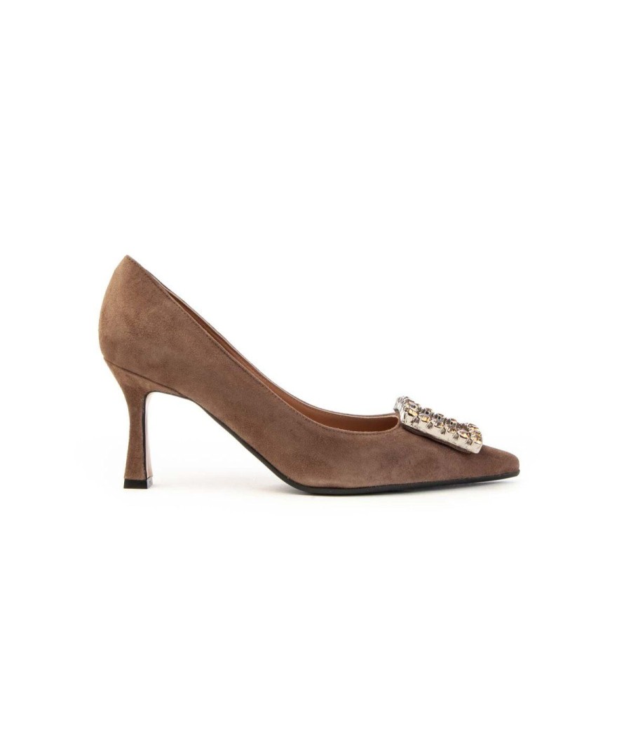 Donna FESTA | Roberto Festa Lilly Decolte`Camoscio E Accessorio Bijoux Leone Shoes Taupe