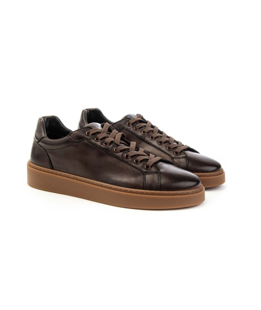 Uomo KEBO | Kebo 1068 Sneakers Lacci Hand Painted Uomo Leone Shoes Frosinone Testa Di Moro