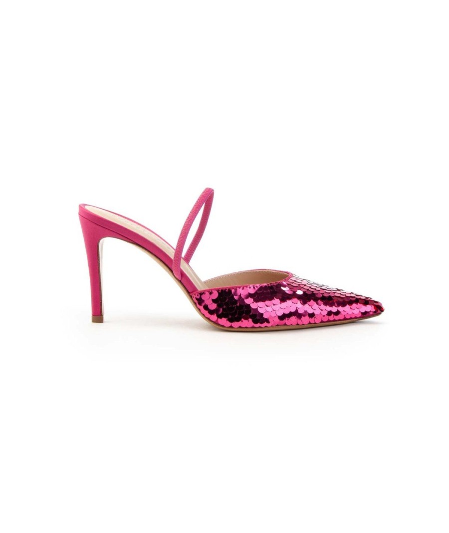 Donna ROBERTO FESTA | Slingback In Raso Di Seta Con Paillettes Posik Leoneshoes Fuxia